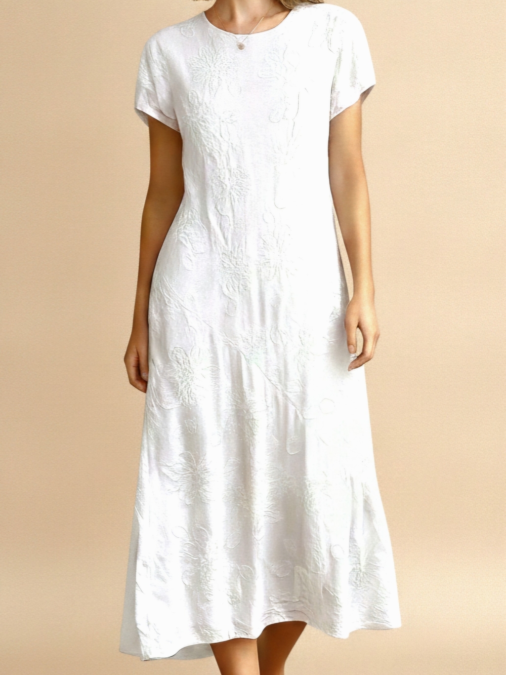 Vintage Silky Line 90s Embroidered White Rayon Cottagecore Maxi Dress M